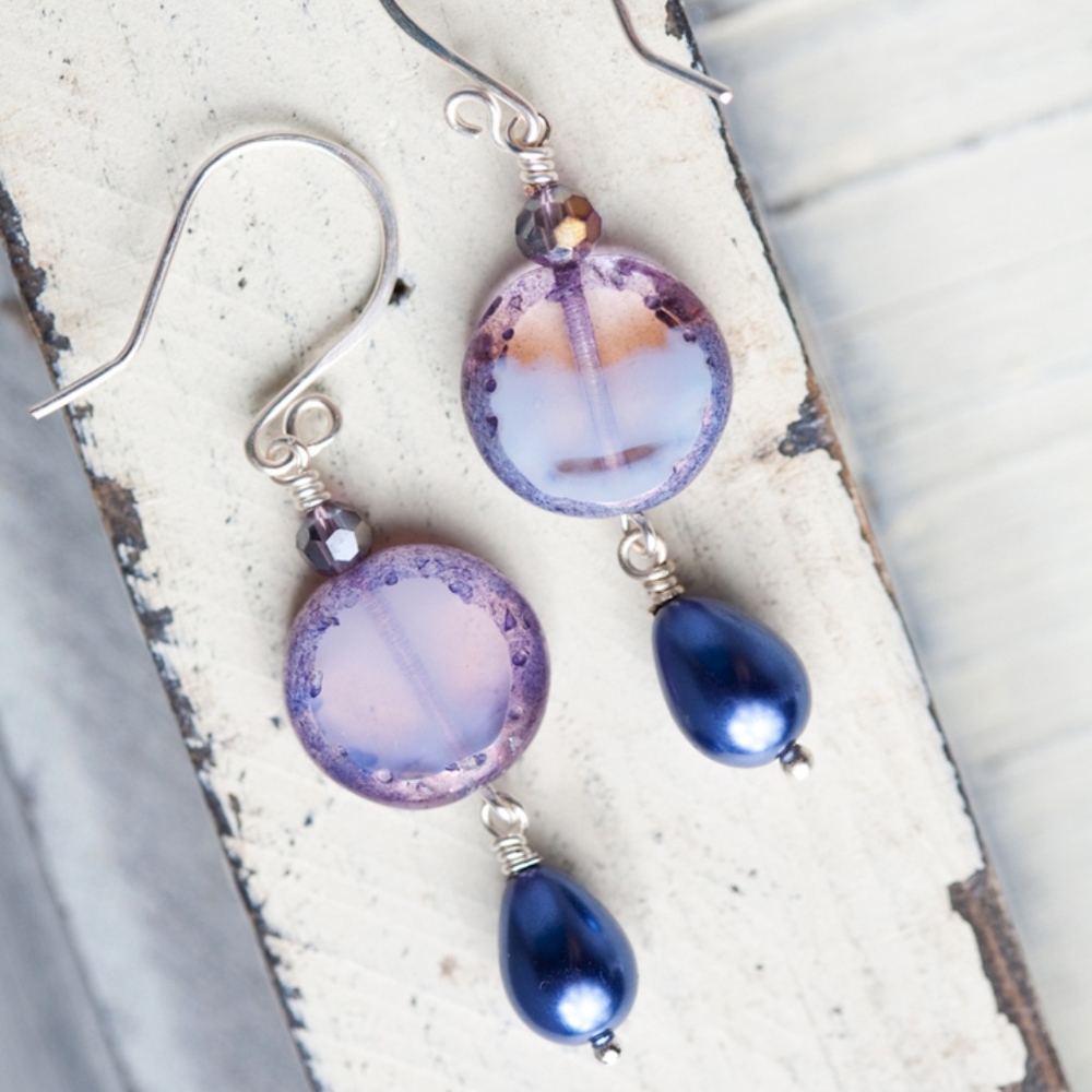 Lavender Pearl Drop Earrings Handmade New!